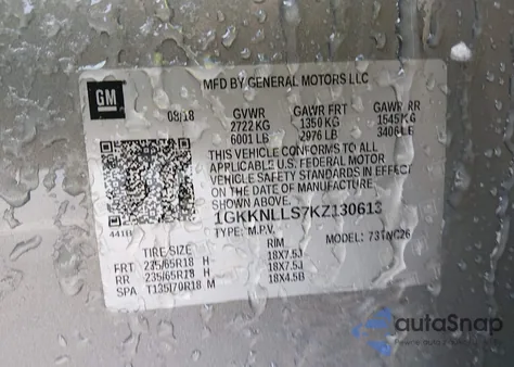 2019 GMC Acadia Sle-2 from USA, damaged, VIN 1GKKNLLS7KZ130613